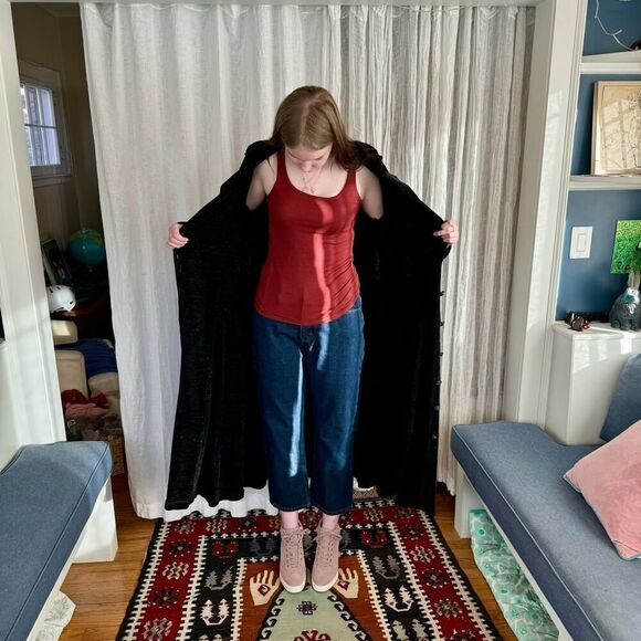 Vintage Black Chenille Duster Coat - Picture 5 of 8